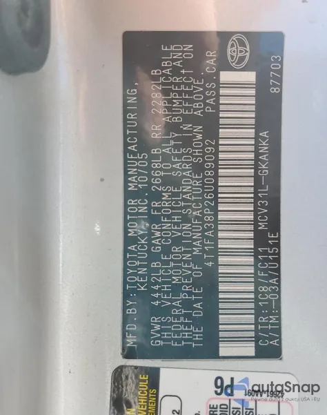 2006 Toyota Camry Solara Se z USA, uszkodzony, nr VIN 4T1FA38P26U089092